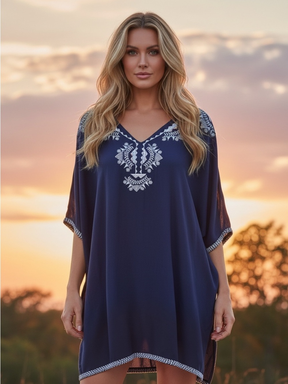 Swimsuits for All Navy Embroidered Cover-Up Size 18/20